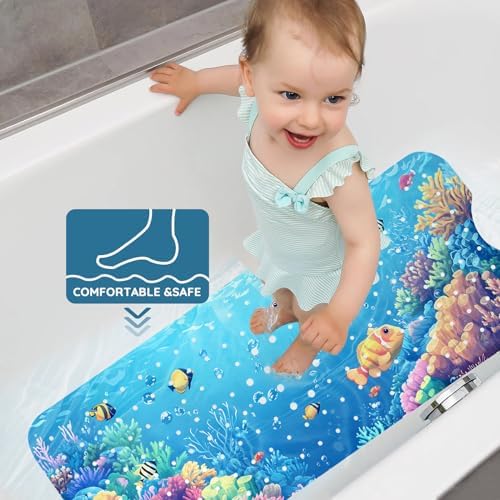 LNOND Bath Mat for Tub, Sea Turtles Bathtub mat Non Slip, Ocean World Bath Mats - Image 6