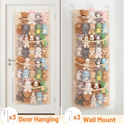 Wide Over The Door Stuffed Animal Storage, Cotton Toy Organizer - Image 4