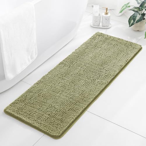Chenille Bathroom Runner Rug 17"x47" Sage Green, Plush Bath Mat by Kildoss