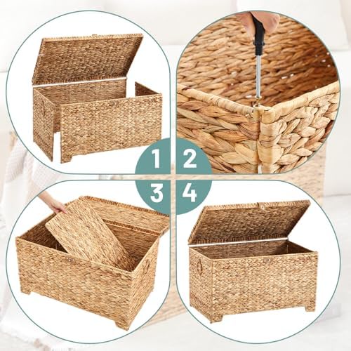 Wonderjune 30 x 18.5 x 18.1 Inch Water Hyacinth Wicker Storage Trunk - Image 3