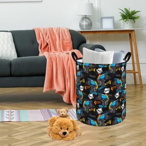 Boys Storage Basket Kids Hamper, 15.7"D x19.7"H, Monster Truck Print Waterproof - Image 5