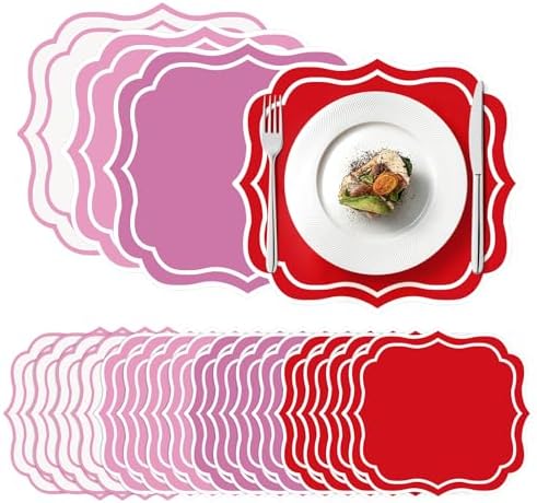 100 Pcs Red Paper Placemats 13.4 x 12 Inch Disposable Scalloped Valentines by Stuffygreenus