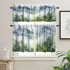 Forest Valance Curtain for Kitchen, Watercolor Style Nature Woodland Green - Image 3