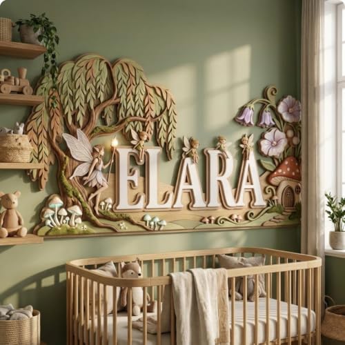 Personalized Fairy Nursery Name Sign, Custom Enchanted Woodland Wall Decor by HANZSPROUT