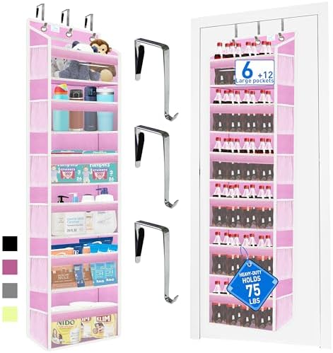 Over the Door Organizer Storage 6 Tier, 12 Large Capacity Side Pockets by Zebricolo