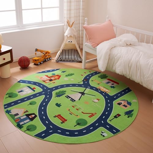 Amazon Basics Kids Washable Round Area Rug, Circle Printed Carpet Play Mat - Image 2