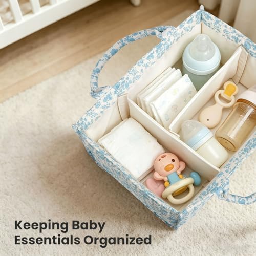 Diaper Caddy Organizer, Cute Floral Nursery Storage Basket, Soft Portable - Image 4