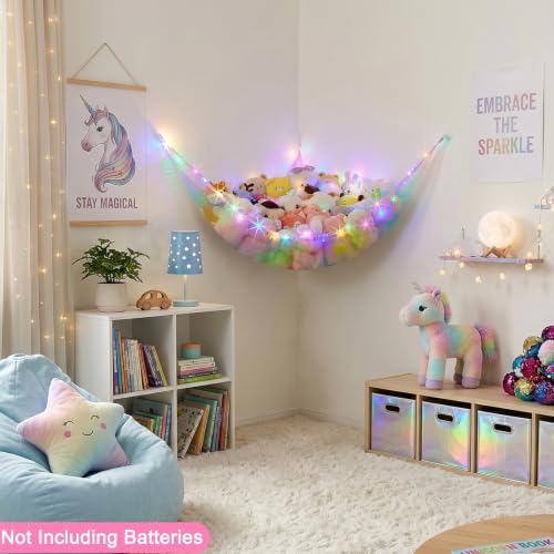 Stuffed Animals Hammock with LED Light Toy Net Room Decor Corner Storage - Image 6