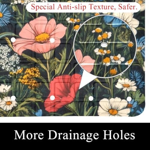 Shower Mat Non Slip 26.8 x 15.1 Inches, Colored Flowers Bathtub Mat Shower - Image 2