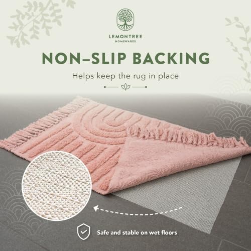 Lemontree Pink Bath Mat, Non-Slip Cotton Bathroom Rug, 2x3 ft - Image 5