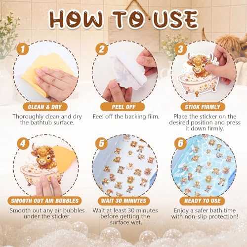 Fullhawl 30 Pcs Highland Cow Non Slip Shower Stickers, Bathtub Safety - Image 3