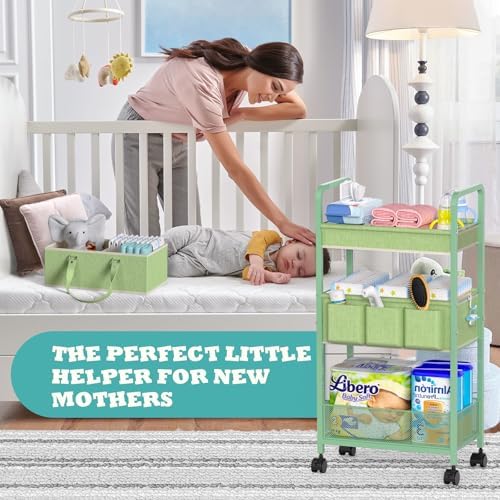 LIDTOP 2in1 Baby Diaper Caddy Organizer Cart, 3-Tier Rolling Cart, Metal Diaper - Image 4