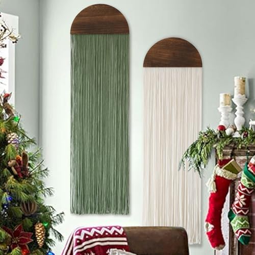 2Pcs Macrame Wall Hanging Boho Decor yarn Handmade Round Tassel 13.7"W*51"L - Image 2