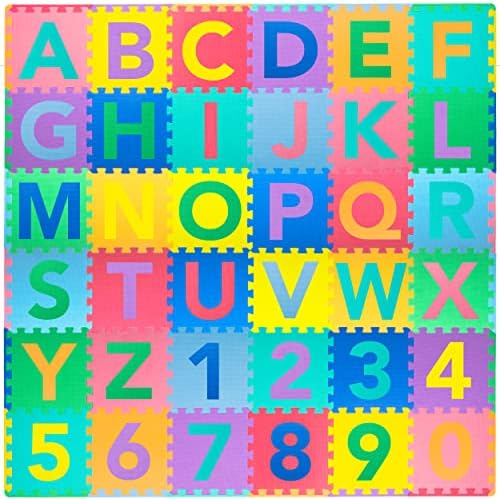 ProSource Kids Puzzle Alphabet, 36 Tiles and Edges Play Mat, Abc & 123 by PROSOURCE