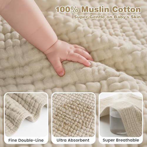 Muslin Hooded Baby Towels 2 Pack, 100% Cotton Baby Bath Towels - Image 3