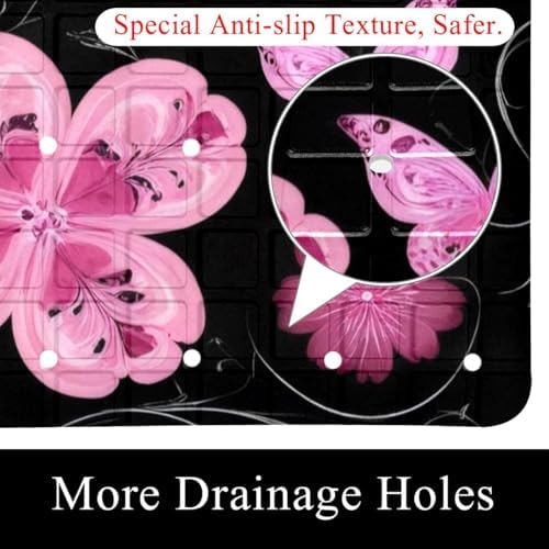 Shower Mat Non Slip, Floral Butterfly Anti Slip Bath Mat - Image 2