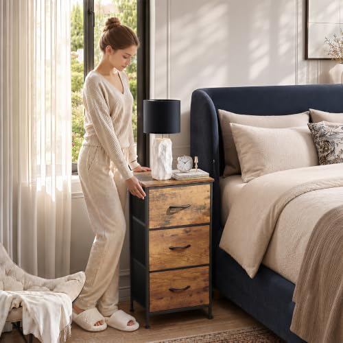 WLIVE Small Dresser Nightstand for Bedroom, 3 Drawers, Rustic Brown - Image 2
