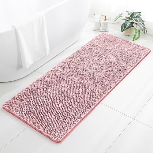 Chenille Bathroom Runner Rug 24"x60" Blush, Plush Bath Mat by Kildoss