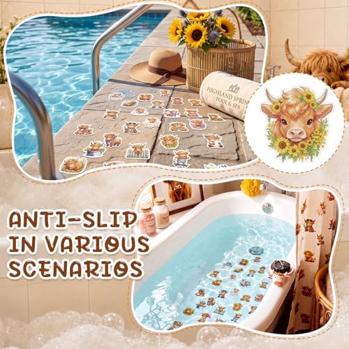 Fullhawl 30 Pcs Highland Cow Non Slip Shower Stickers, Bathtub Safety - Image 6