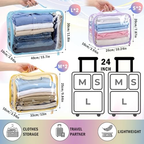 6 Pcs Clear Packing Cubes for Travel Luggage Organizer Bag Macron Color - Image 3