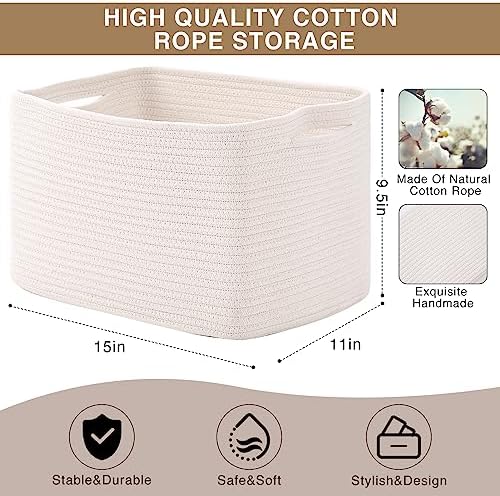 ICERZCZ Storage Baskets for Organizing Shelves 15x11x9.5 Off White 3 Packs - Image 3