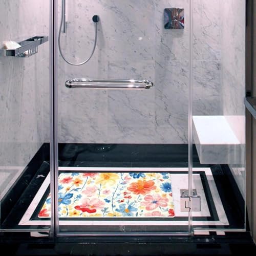 Shower Mat Non Slip 26.8 x 15.1 Inches, Watercolor Florals Bathtub Mat Shower - Image 5
