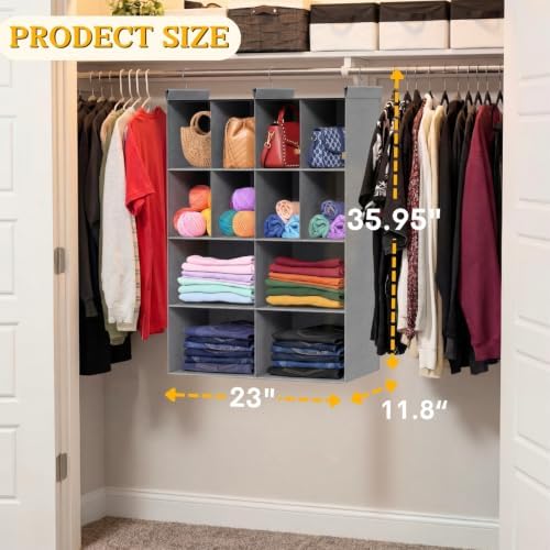 4 Tier Hanging Closet Organizer, 12 Compartments Dual Row Storage - Image 5