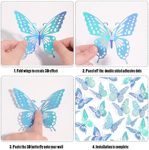 SAOROPEB 3D Butterfly Wall Decor 48 Pcs Laser Blue Butterfly Decorations - Image 6
