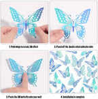 SAOROPEB 3D Butterfly Wall Decor 48 Pcs Laser Blue Butterfly Decorations - Image 6