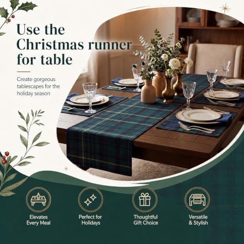 Blue Green Tartan Table Runner 72 x 13 - Image 2