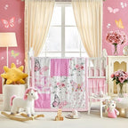 Patchwork Crib Bedding Set Butterfly Plaid Floral Design 3 Pieces Baby Girl - Image 2