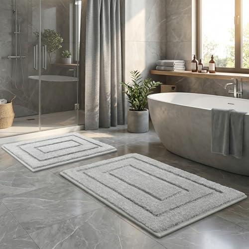 GRANNY SAYS Gray Bathroom Rugs Set 2 Piece, Soft Microfiber Bath Mats - Image 2