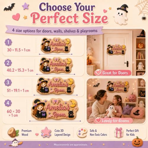Personalized Halloween Decor Door Sign Custom Name Wooden Kids Room Decor - Image 5