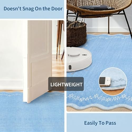 GarveeHome Scalloped Entryway Rug 2x3 Blue Washable Front Door Entry Rug - Image 5