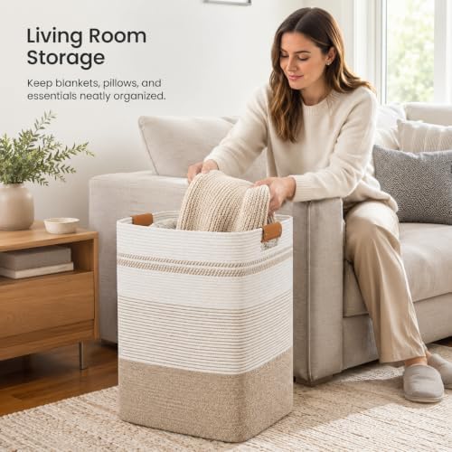 Laundry Hamper, Cotton Rope Laundry Basket - Image 5