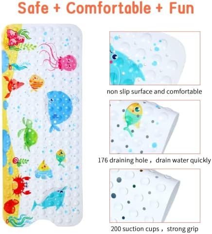 Secopad Bathtub Mat Non Slip, Cartoon Bath Tub Mat, Little Whale - Image 2