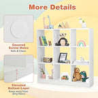Costzon Toy Organizers and Storage, Wooden White 9-Cube Kids Bookcase - Image 6