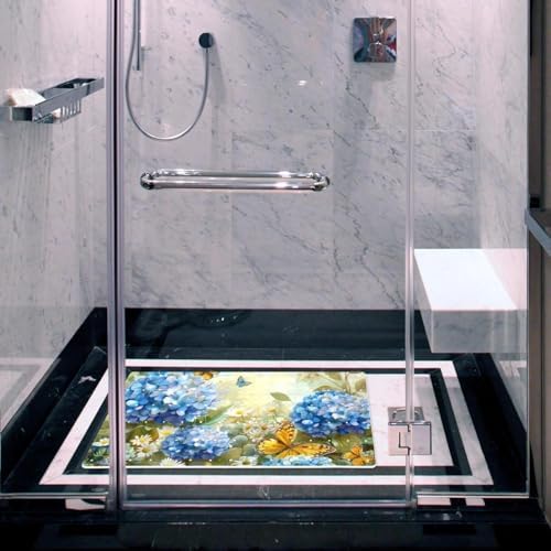 Bathtub Mat Non Slip 26.8x15.1 Inch, Hydrangea Flower Butterflies Shower Mat - Image 6