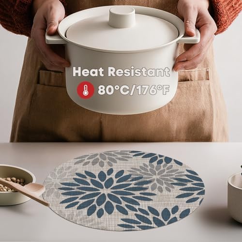 Artoid Mode Navy Dahlia Plastic Round Placemats Set of 4, 14 Inch Seasonal - Image 3