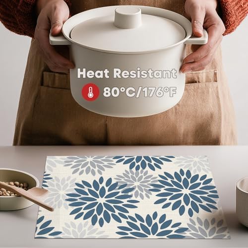 Artoid Mode Floral Vinyl Plistic Placemats Set of 6, Washable Heat Resistant - Image 3