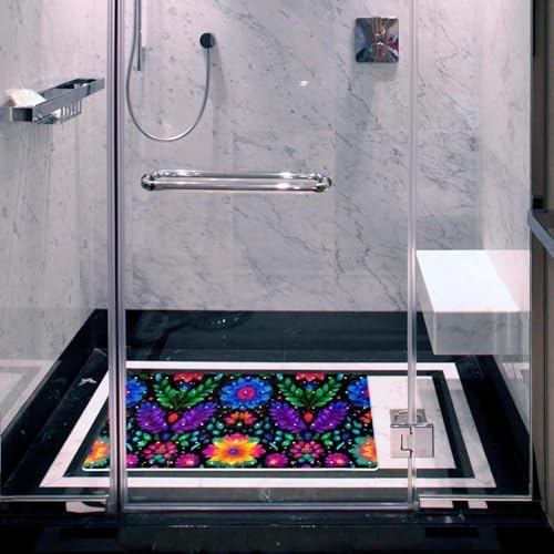 Shower Mat Non Slip, Colorful Floral Boho Anti Slip Bath Mat - Image 6