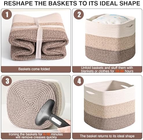 ICERZCZ 11 Inch Cube Storage Bins, Storage Cube Organizer Bins, Woven Cotton - Image 7