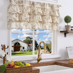 jinchan Ruffled Floral Valance Curtain 18 Inch 1 Panel Taupe on Beige - Image 2