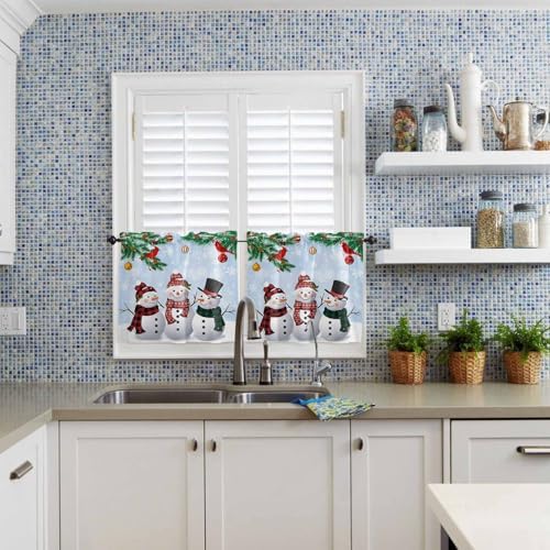 Christmas Kitchen Curtains and Valances Set, Snowman Cardinal Window Treatments - Image 5