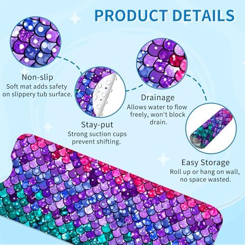 Mermaid Bath Mat for Tub Non Slip, Kids Bath Mat for Baby - Image 3