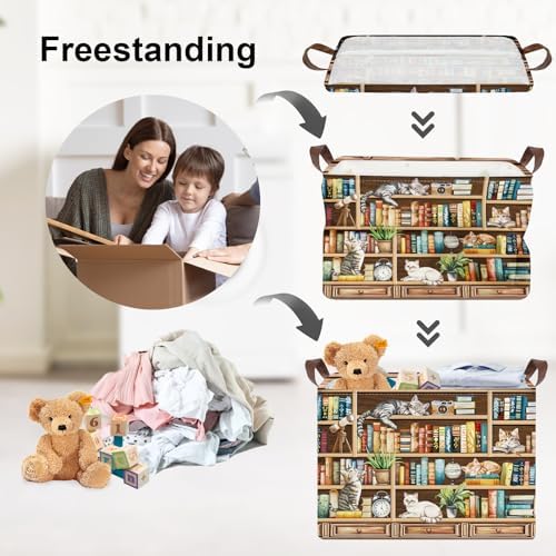 Clastyle Cat Book Shelf Basket for Reading Room Collapsible Toy Gift Kid - Image 3