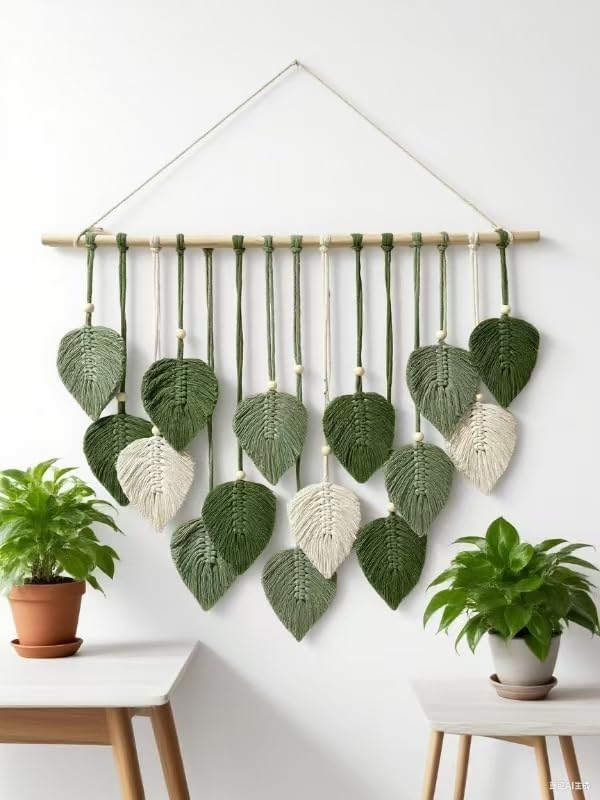 MSFENG Wall Hanging Decor Leaves Tapestry Boho Wall Decor Woven Feather - Image 5