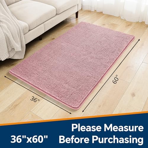 Chenille Bathroom Rug 36"x60" Blush, Large Plush Bath Mat - Image 2