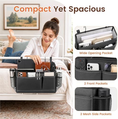 Fab totes Bedside Caddy for Dorm Bed, Bedside Storage Bag Hanging Organizer - Image 3