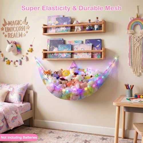 Stuffed Animals Hammock with LED Light Toy Net Room Decor Corner Storage - Image 4